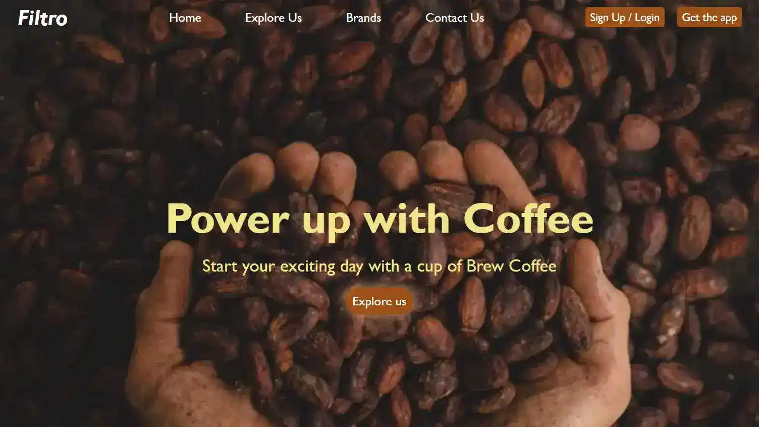 Landing page design for a coffee shop featuring a product showcase and partners with warm aesthetic.