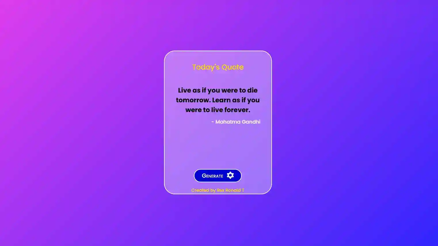 Web application interface displaying a randomly generated inspirational quote.